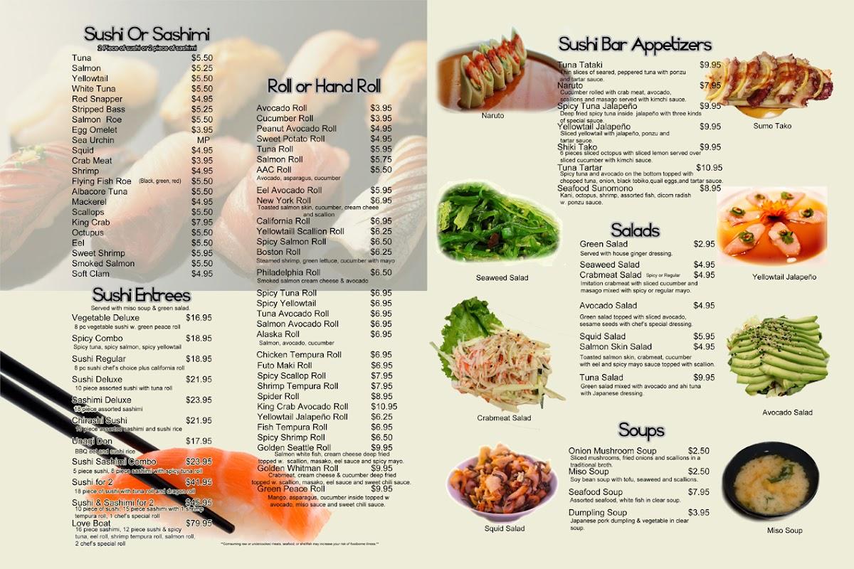 Menu at Shiki Hibachi Sushi restaurant, Walla Walla
