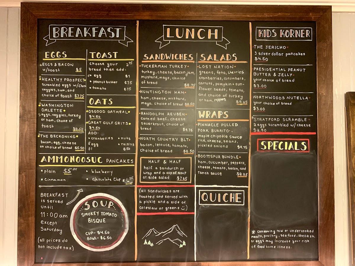 Menu at The Granite Grind cafe, Lancaster