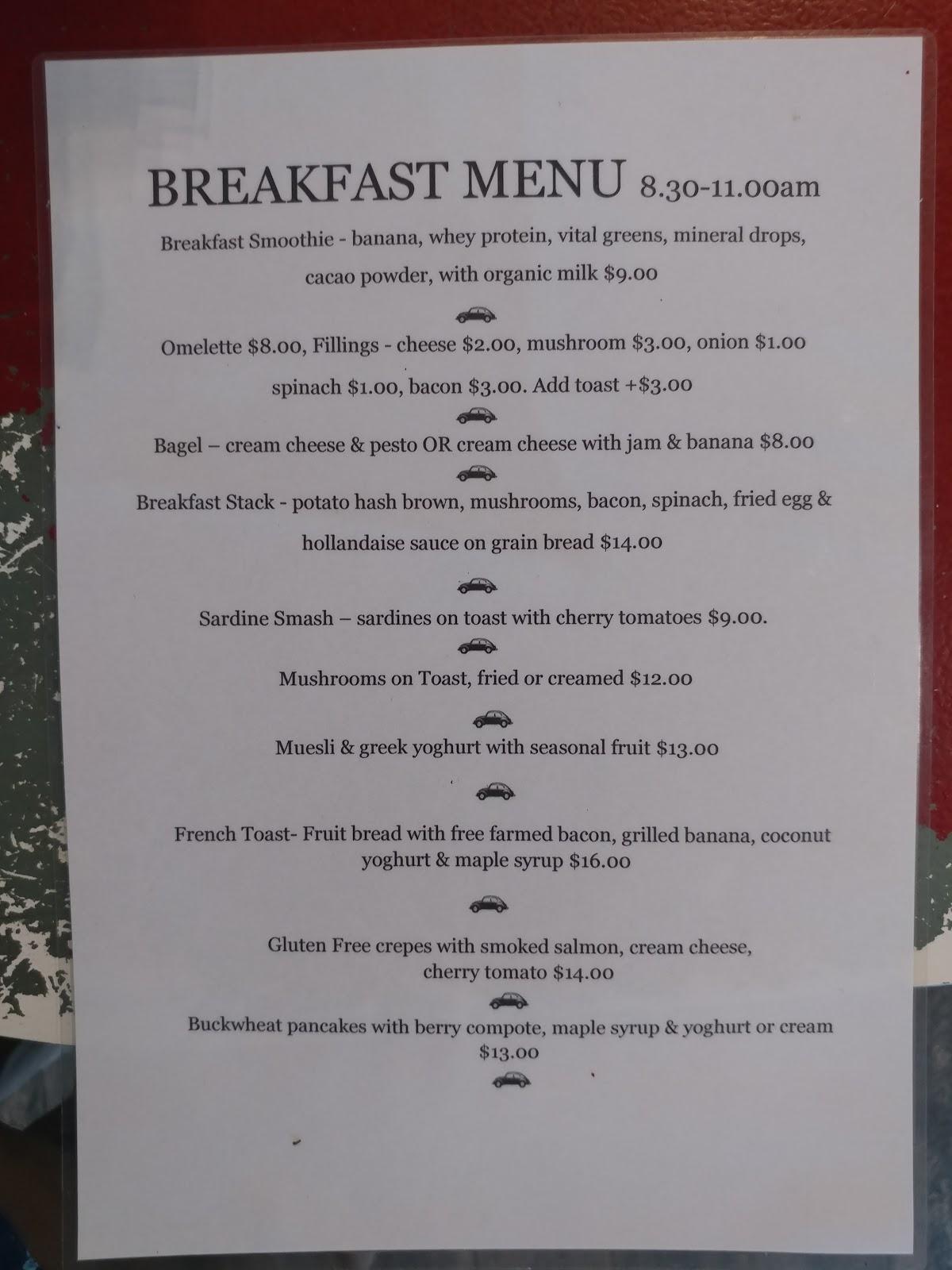 Menu at Villa Nine cafe, Te Aroha