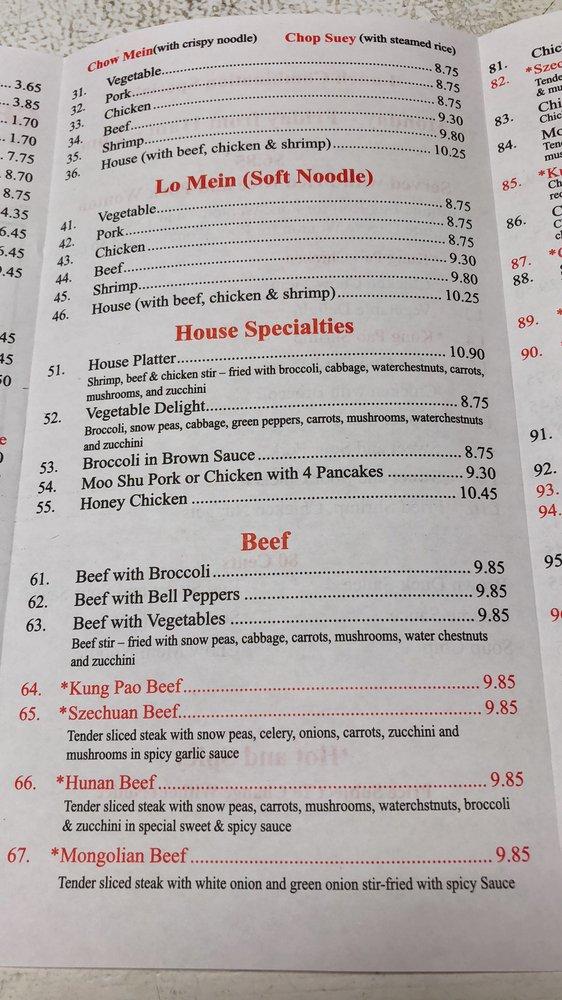 Menu at Chang's House restaurant, Bartlett