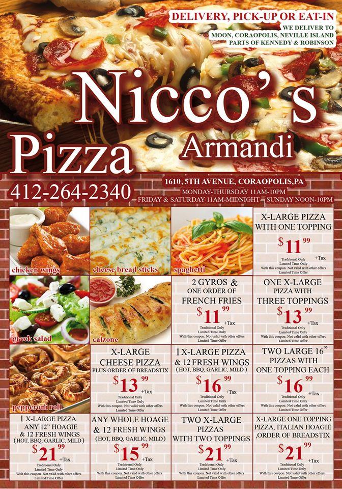 Menu at Nicco's Pizzaria pizzeria, Coraopolis