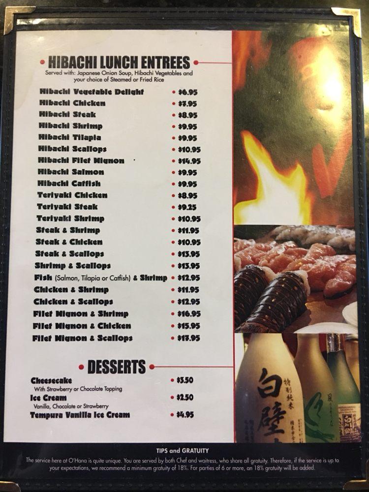 Menu at O'hana Japanese Steak Restaurant, Lamesa