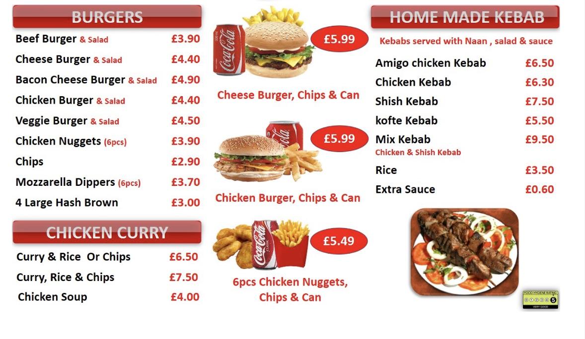 Menu at Amigo Sandwich Bar, Cheadle