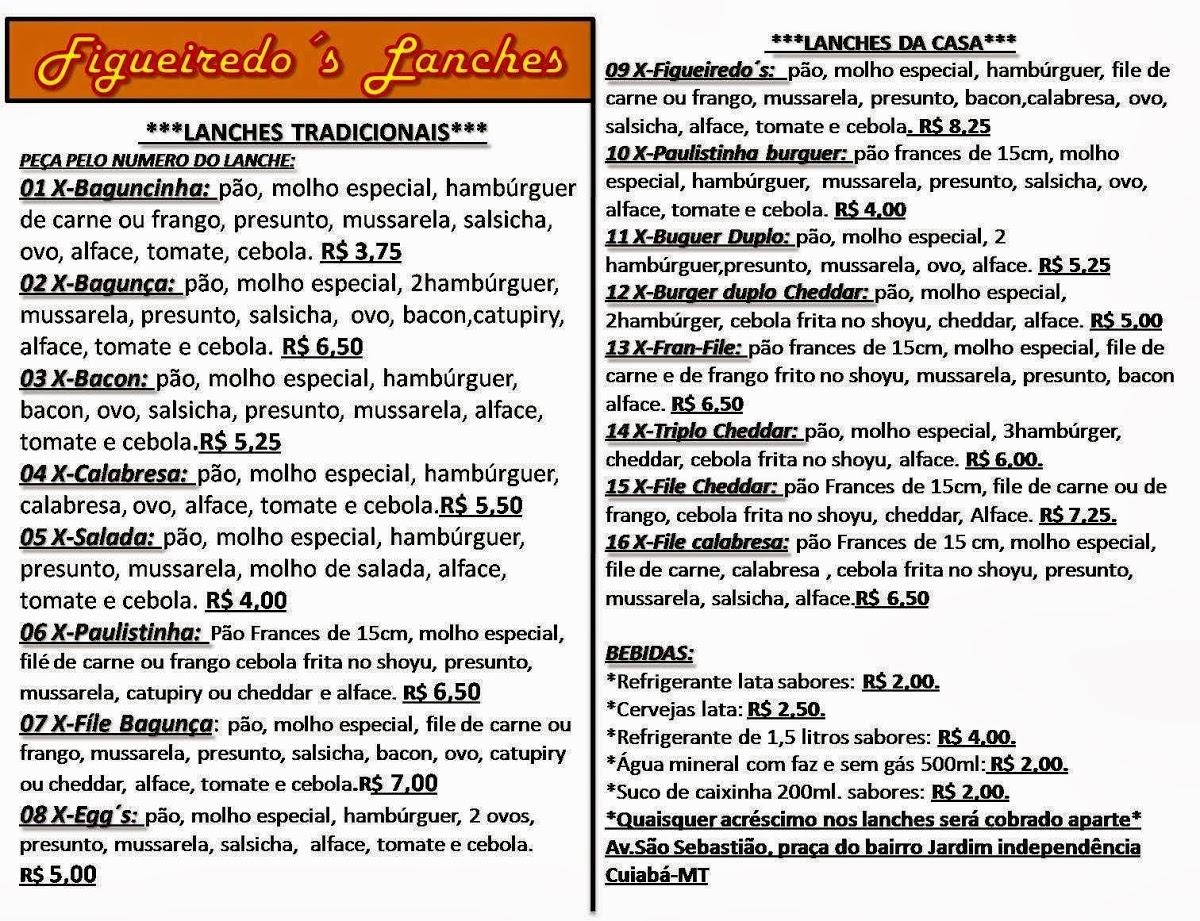 Figueiredo´s Lanches Especiais cardápio