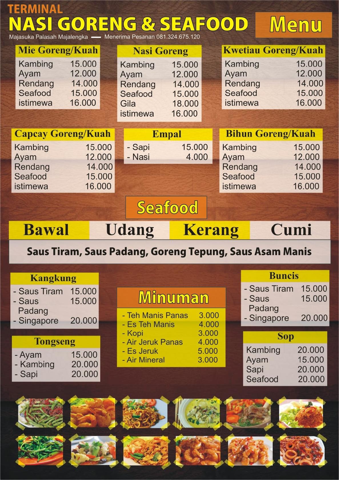 Menu at Terminal Nasi Goreng & Seafood restaurant, Indonesia