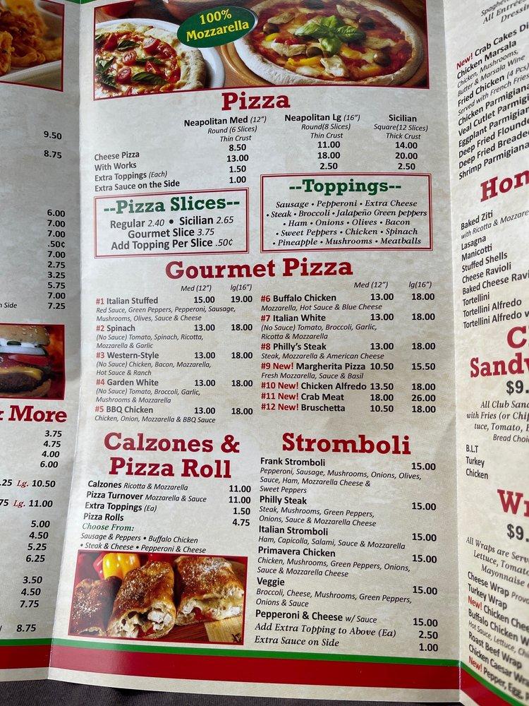 Menu at Frank's Pizzaria pizzeria, Bear, 100 Jestan Blvd