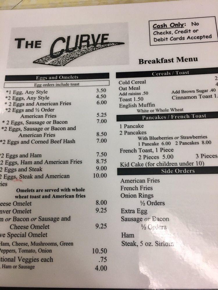 Menu at The Curve restaurant, Madison