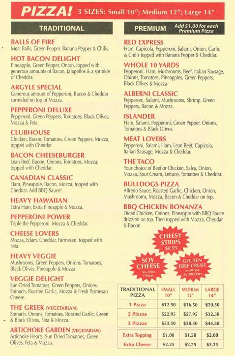 Menu at Pizza Factory pizzeria, Port Alberni