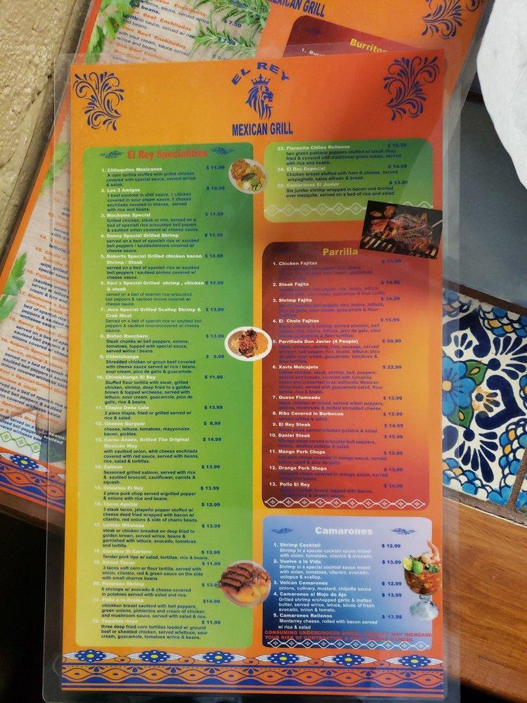 Menu At El Rey Mexican Restaurants Grill Longview