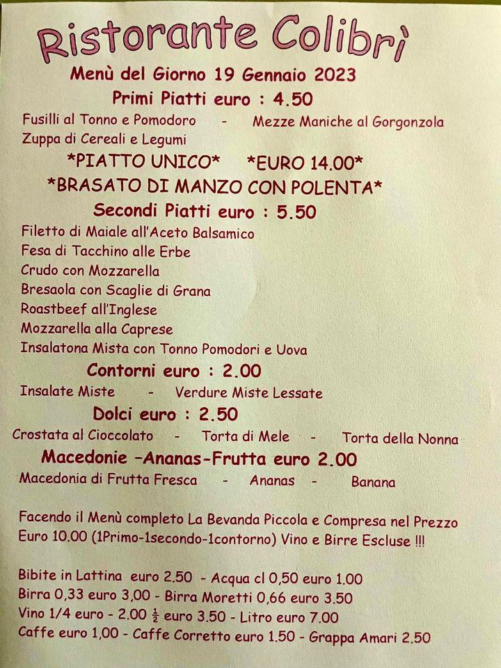 Menu di Ristorante Self Service Colibri' Bellusco 