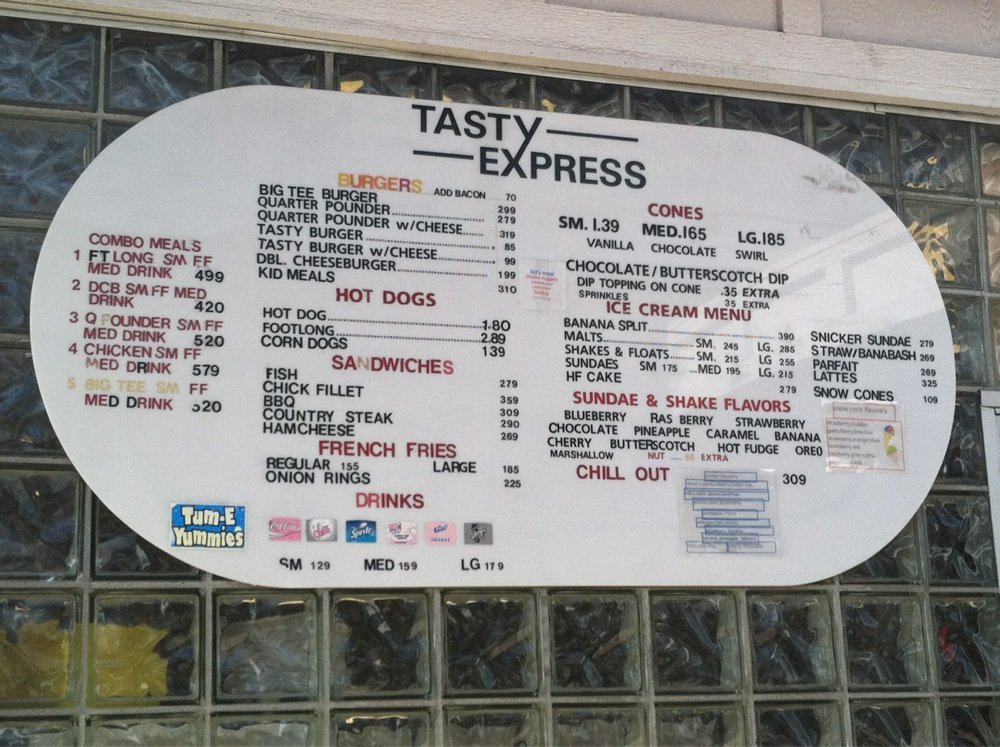 Menu at Tasty Express fast food, Summerville, N Main St