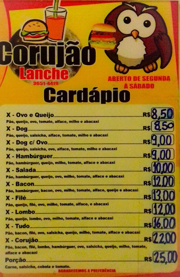 Corujão Lanches cardápio