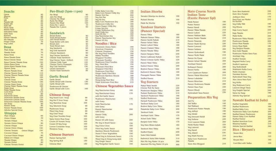 Menu at Ashoka Pure Veg, Pune, 130