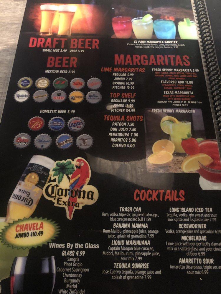 Menu at El Paso Mexican Grill restaurant, Monaca