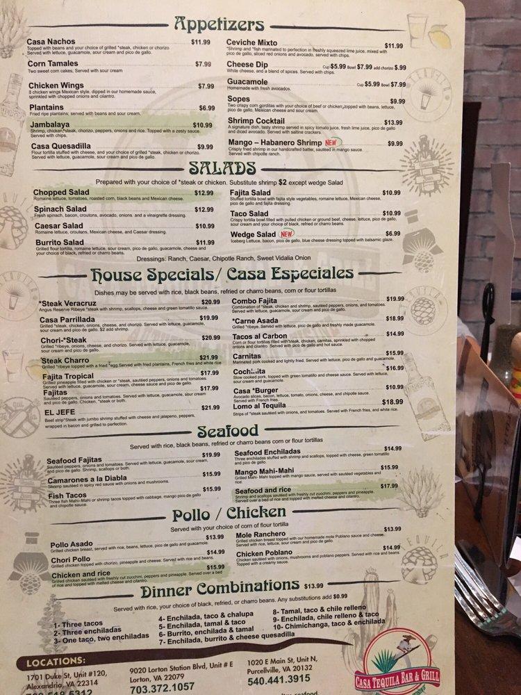 Menu at Casa Tequila Bar & Grill, Purcellville