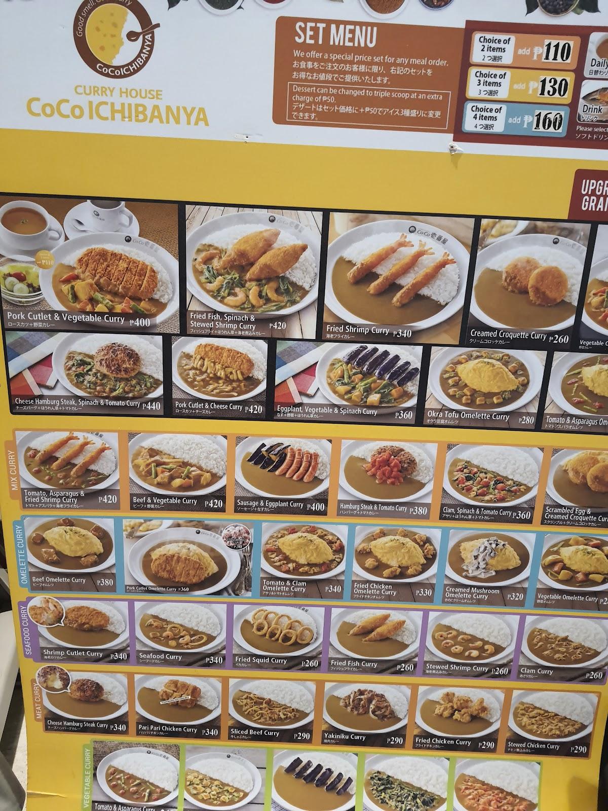 Menu at CoCo Ichibanya restaurant, Quezon City, A329a Eastwood Mall