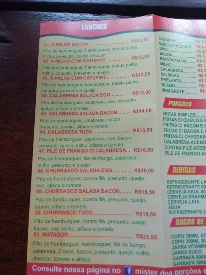 Mister Dog Lanches E Porcoes cardápio