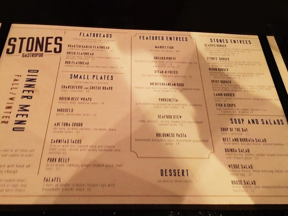 Menu at Stones Gastropub, Wenatchee