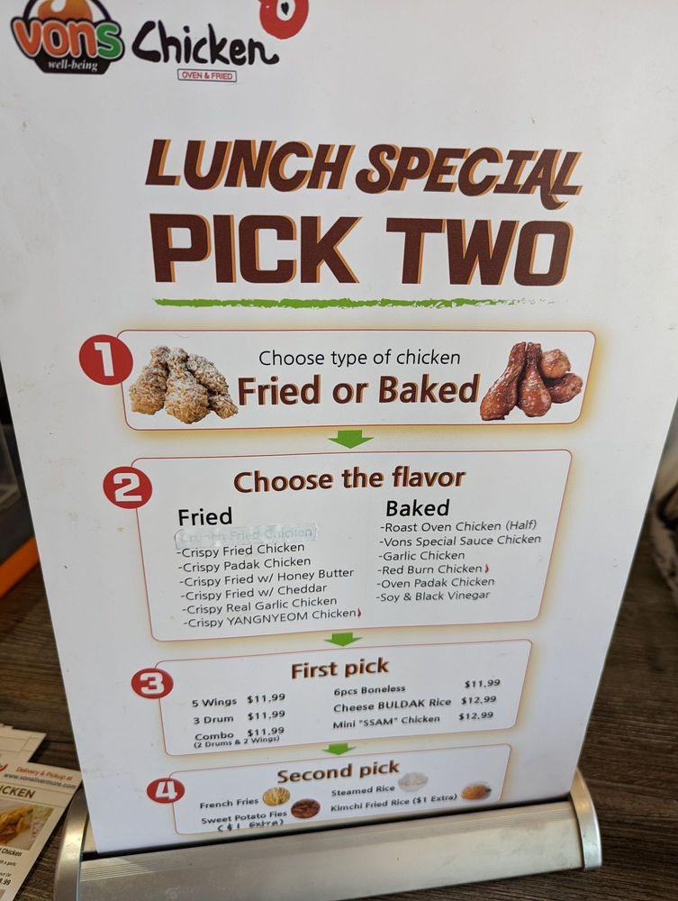 Menu at Vons Chicken Livermore fast food, Livermore