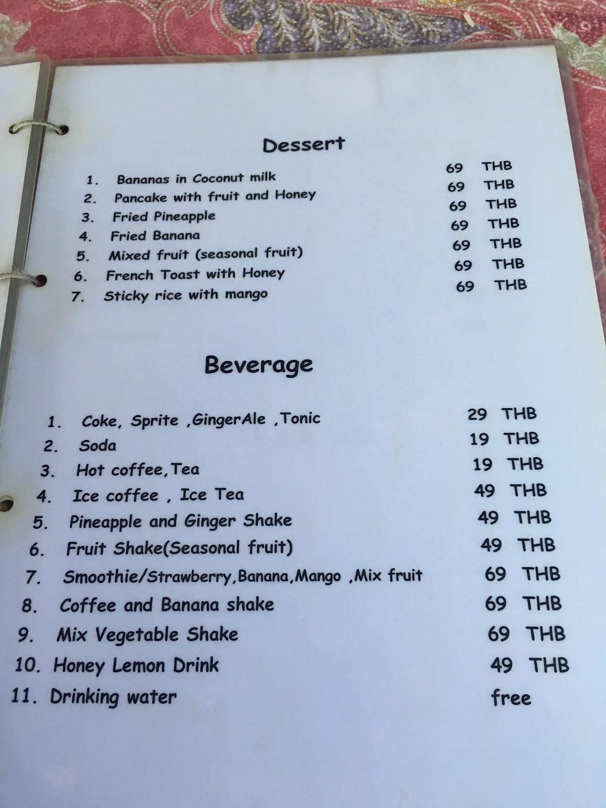 Menu at The Pier Restaurant, Ko Yao Noi