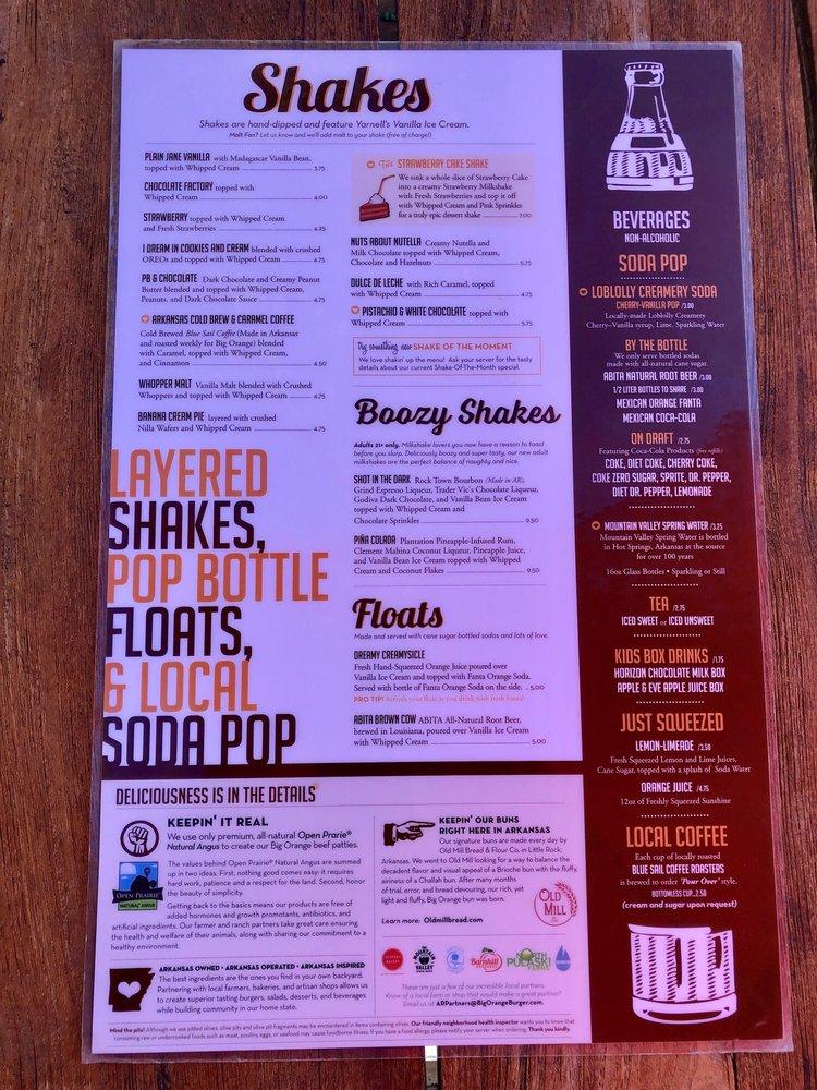 Menu at Big Orange Midtown Little Rock restaurant, Little Rock, 207 N