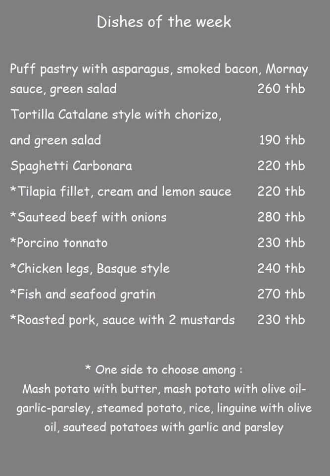 Menu at La Côte de Boeuf Koh Samui, Ko Samui
