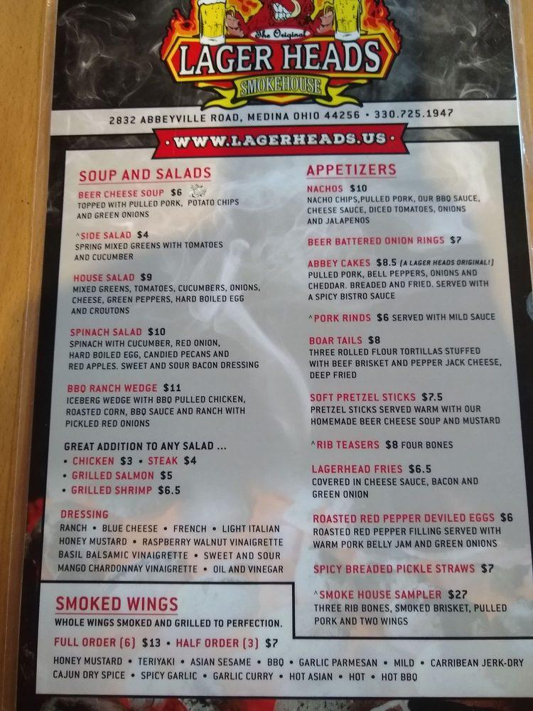 Menu at Lager Heads BBQ Smokehouse, Medina