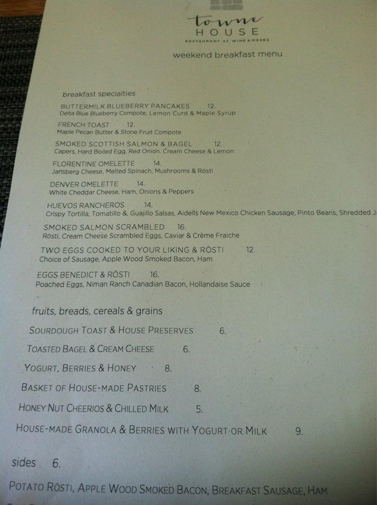 Menu at Towne House Restaurant at Wine & Roses, Lodi