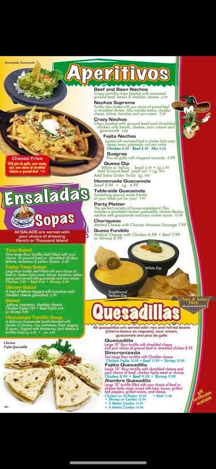 Menu at Poblanos Mexican Restaurant, Ashdown