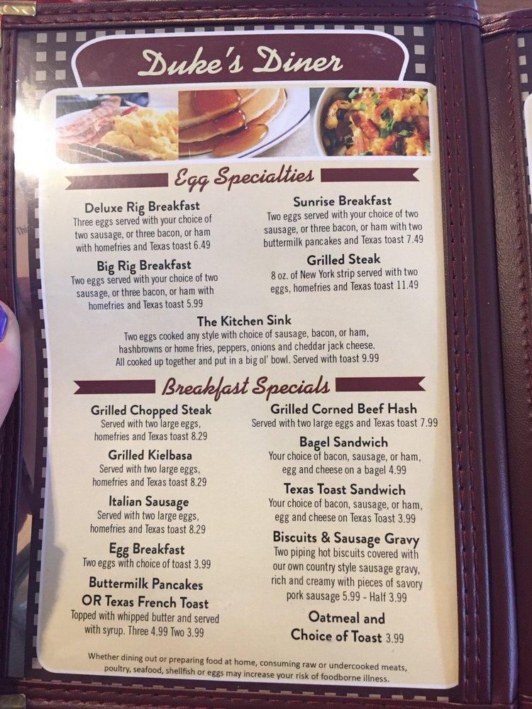 Menu at Duke's Diner restaurant, Eighty Four