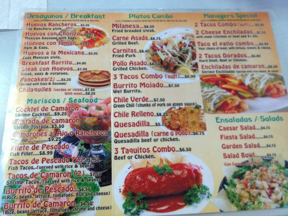 Menu at El Patio Mex Grill restaurant, Montebello