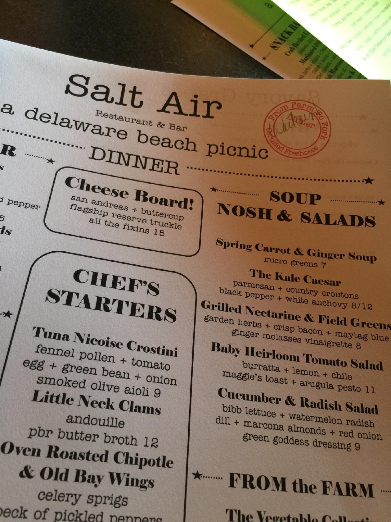 Menu at Salt Air pub & bar, Rehoboth Beach