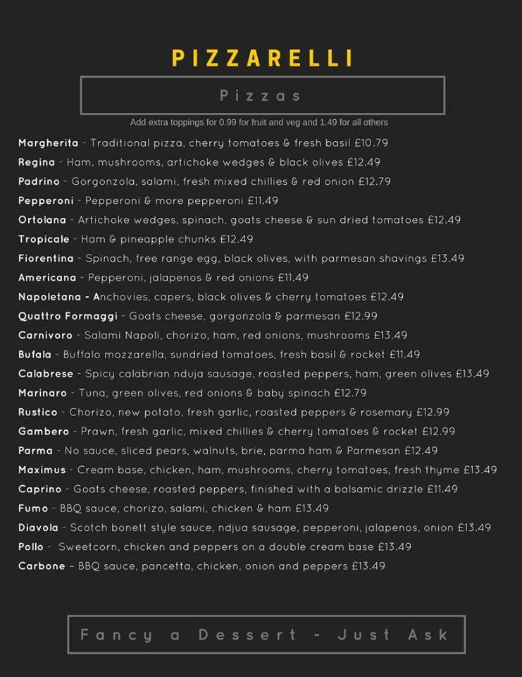 pizzarelli menu