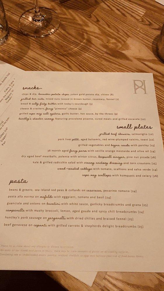 Menu at Reveler's Hour restaurant, Washington