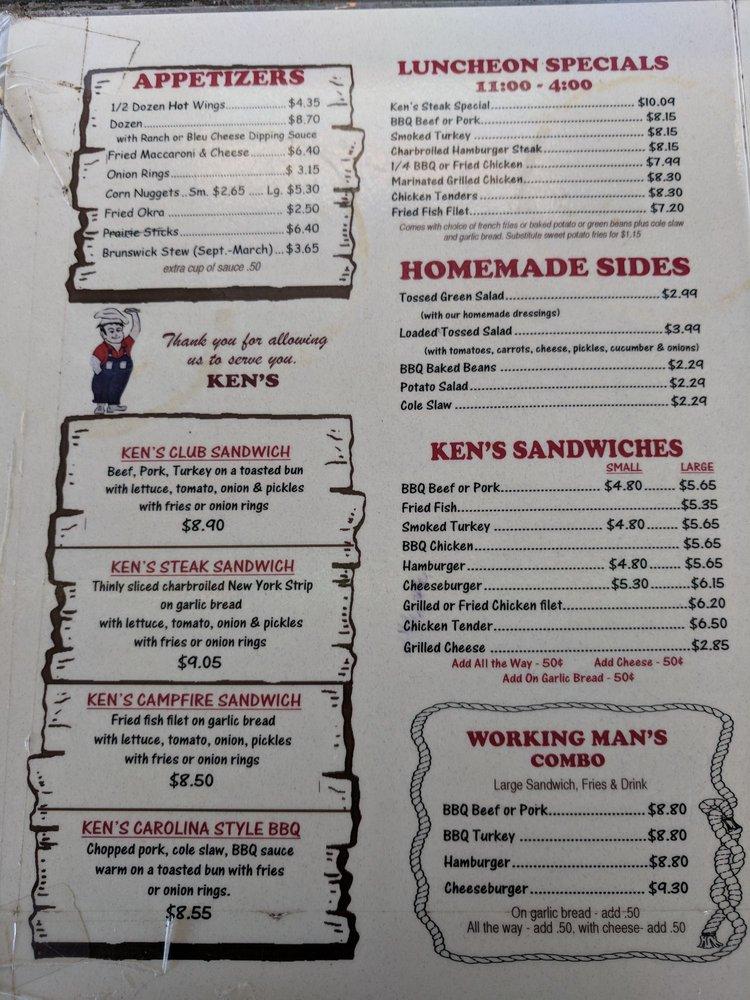 Menu at Ken's BarBQue, Lake City, 387 SW St Margarets St