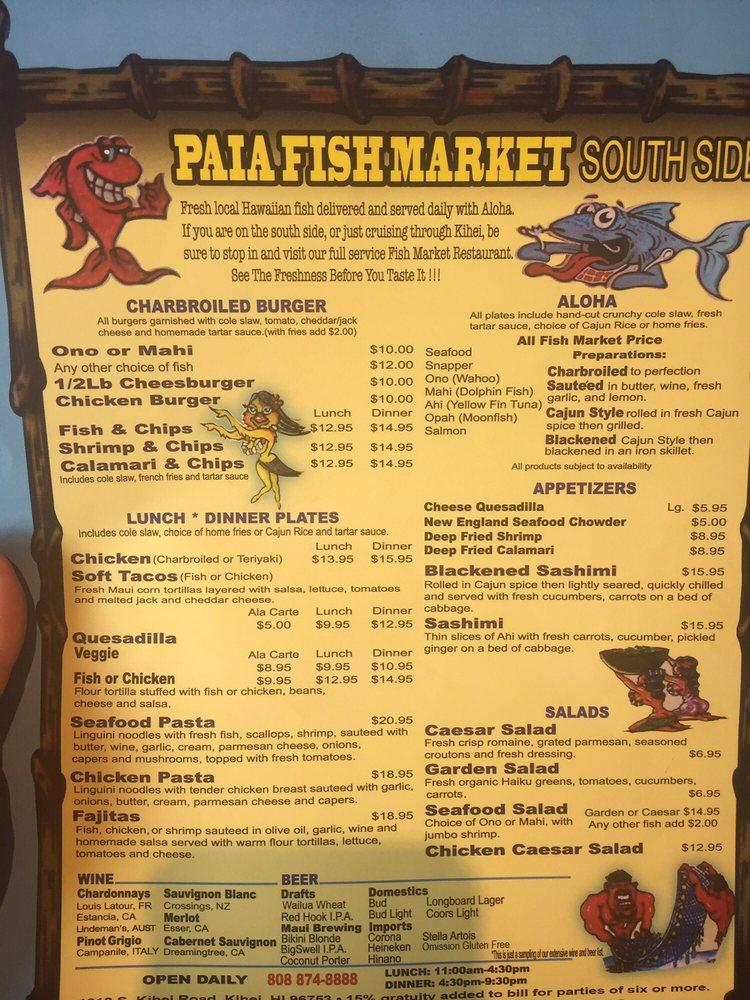 Menu at Paia Fish Market South Side restaurant, Kihei