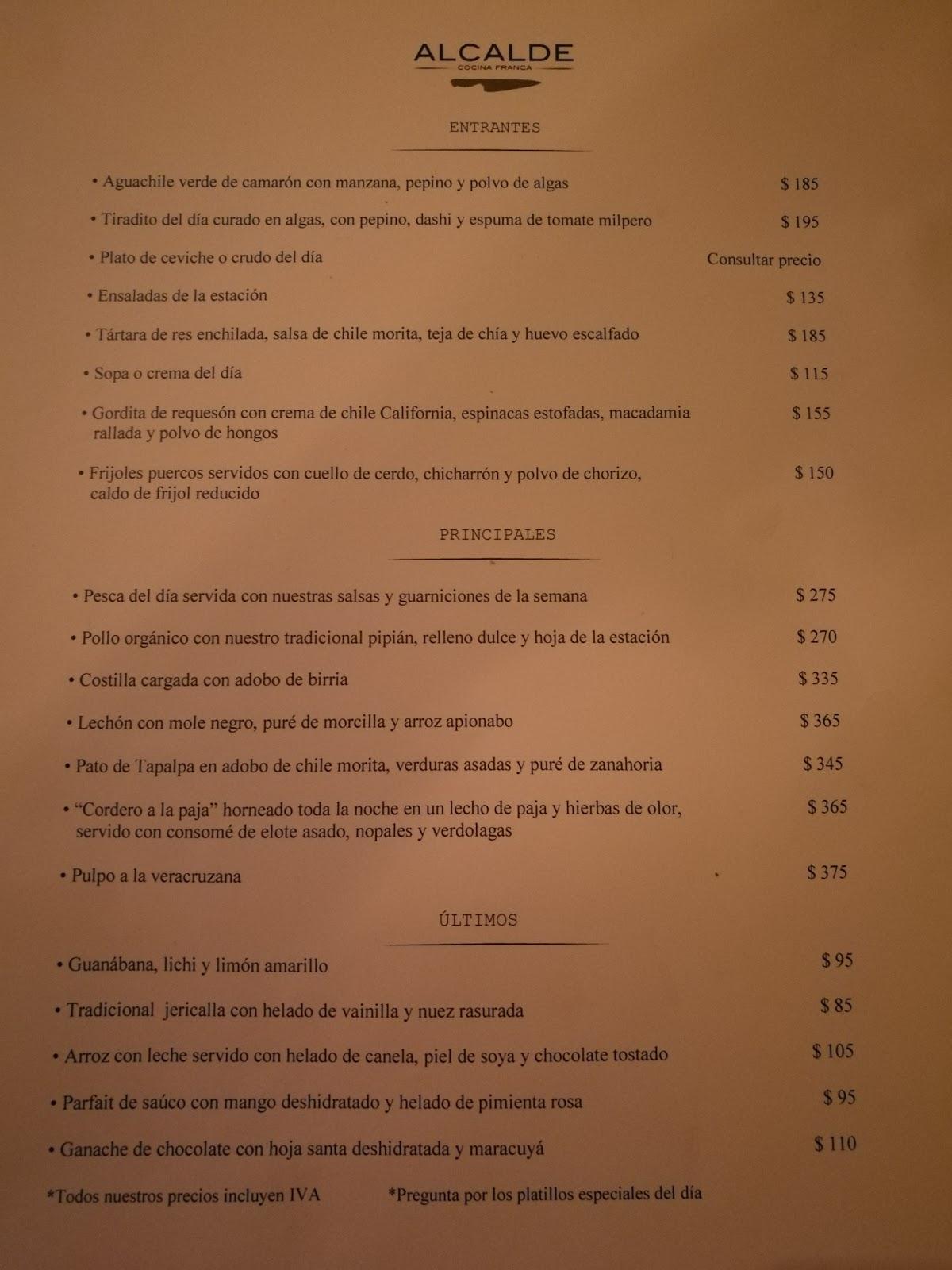 Carta de Restaurante Alcalde, Guadalajara, Avenida México 2903