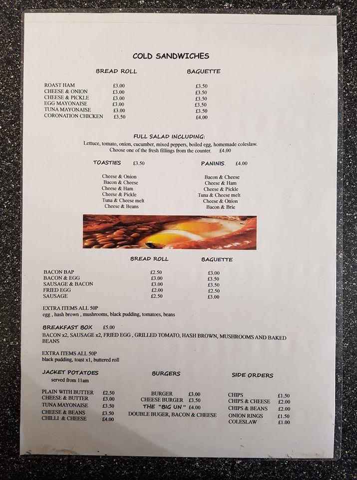 Menu at The Cob Shop restaurant, Coningsby