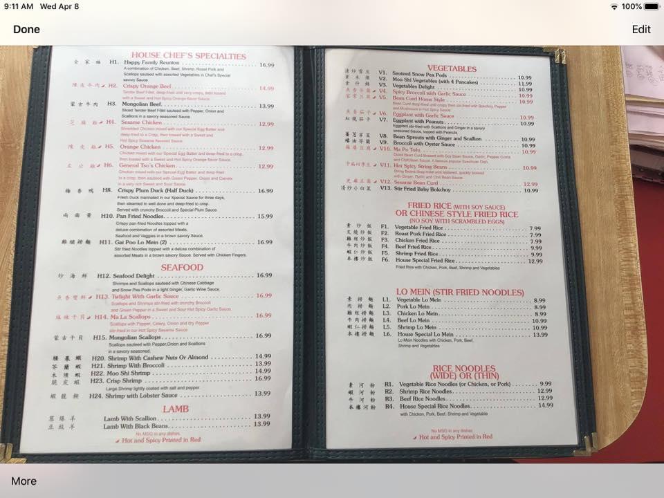 Menu at China Garden Restaurant, Orono