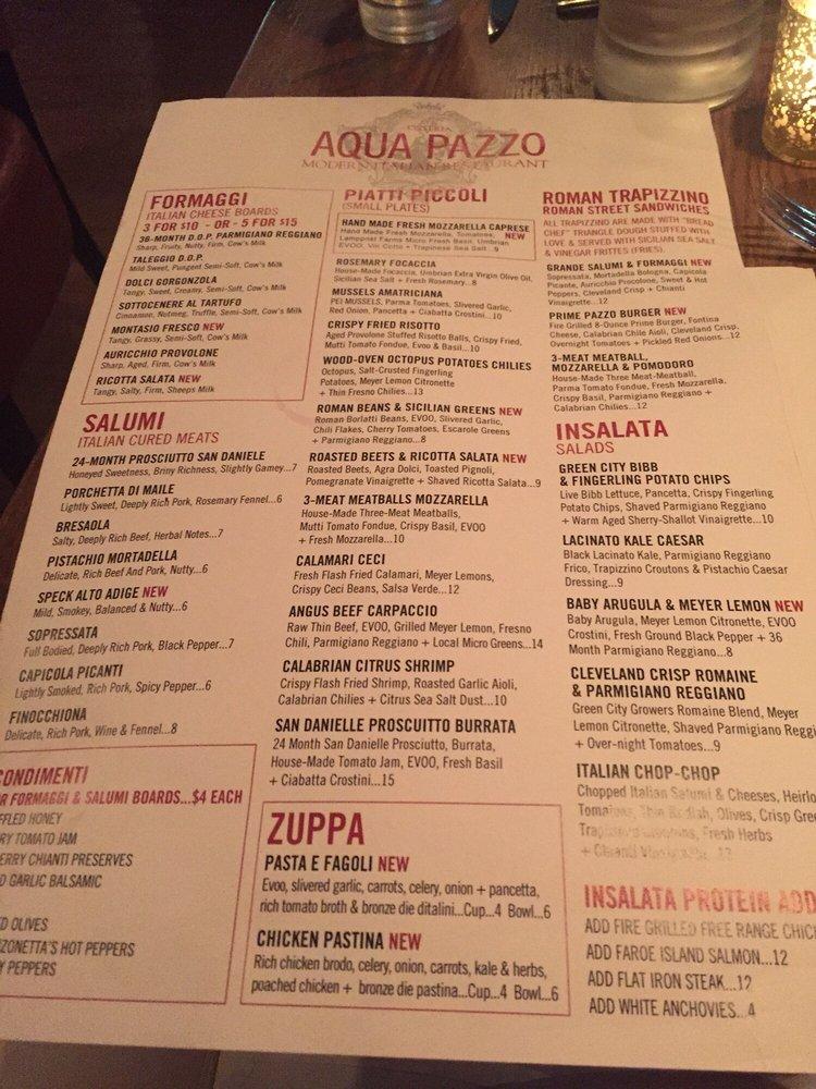 Menu at Aqua Pazzo restaurant, Boardman