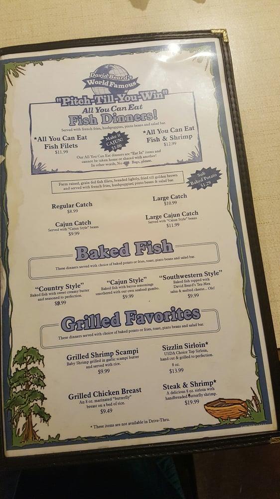 Menu at David Beards restaurant, Bossier City, Village Ln