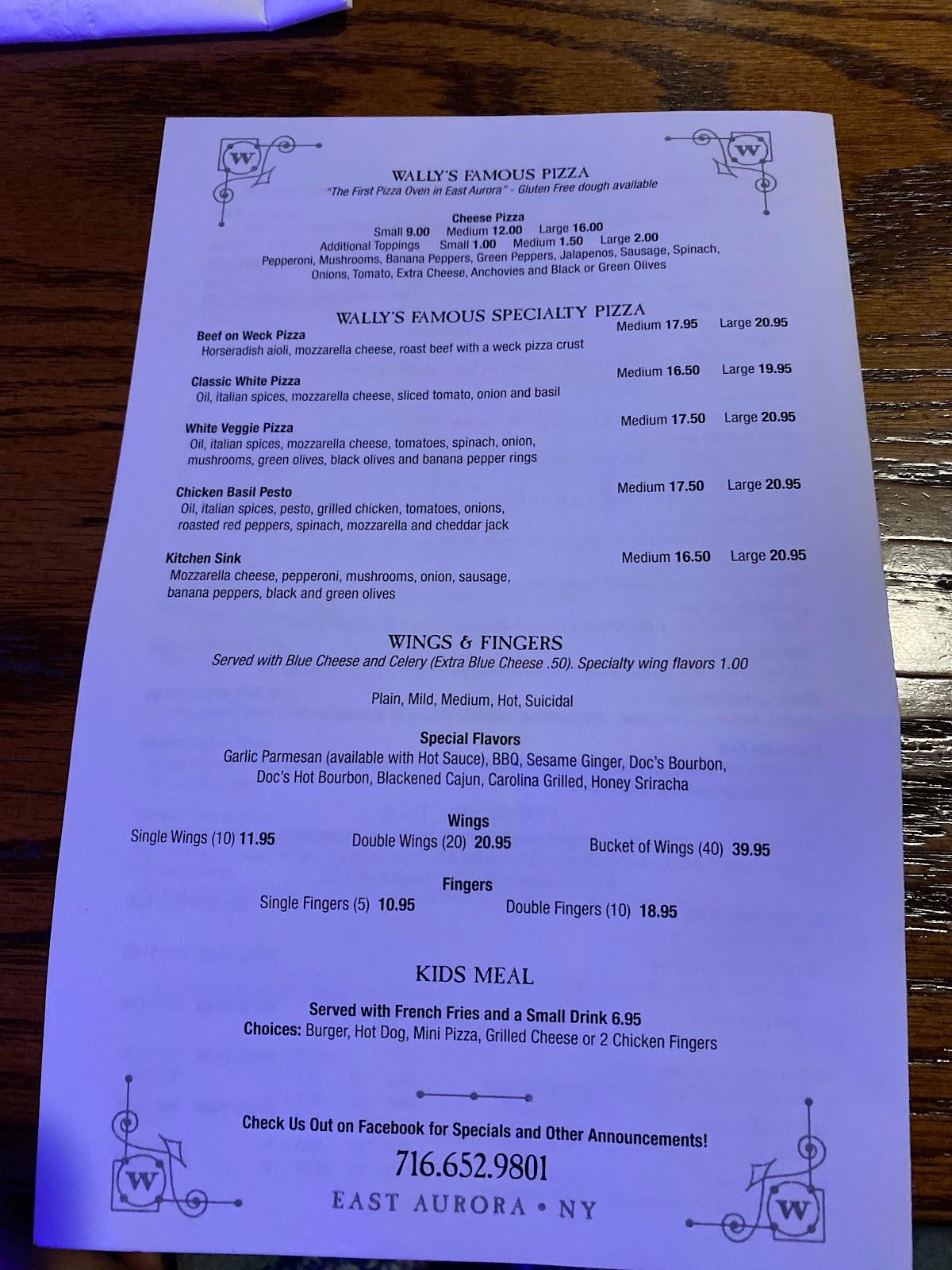Menu at Wallenwein's Hotel pub & bar, East Aurora