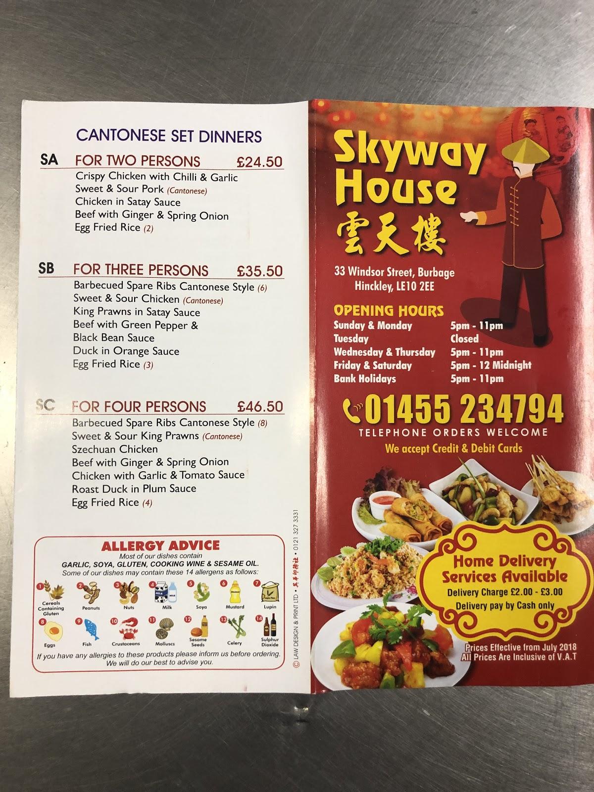 Menu at Skyway House fast food, Hinckley