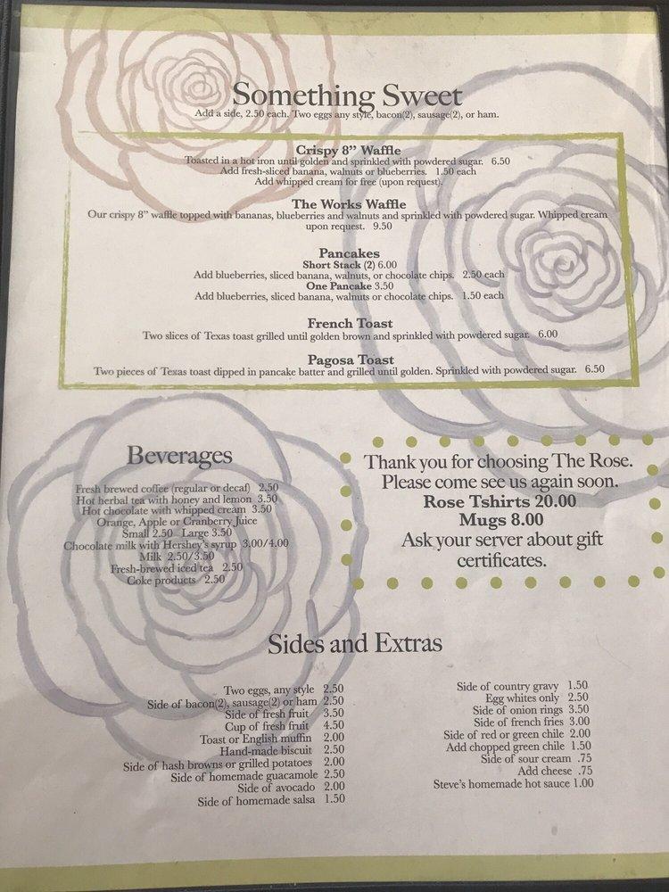 Menu at The Rose cafe, Pagosa Springs, 408 Pagosa St