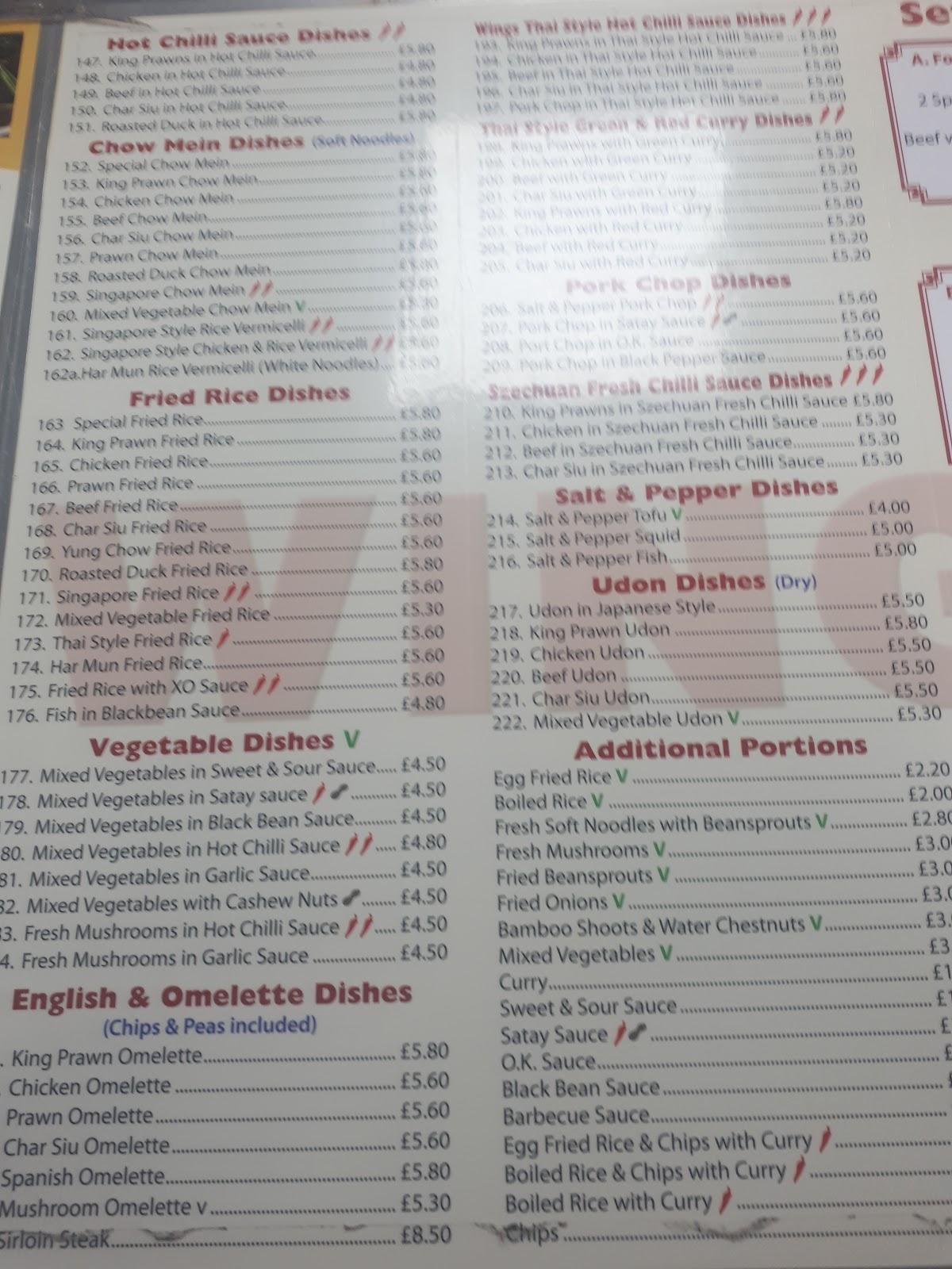 Menu at Wing's Chinese Takeaway fast food, Manchester, 83 Wendover Rd
