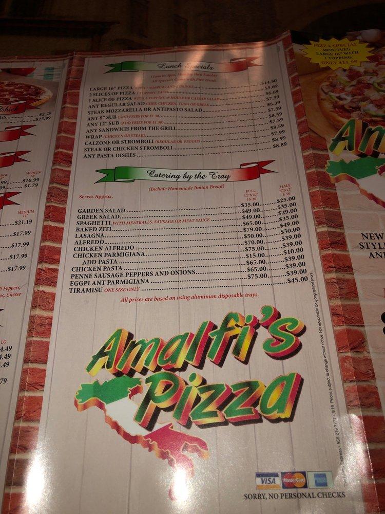 Menu at Amalfi's Pizza of Conover pizzeria, Conover