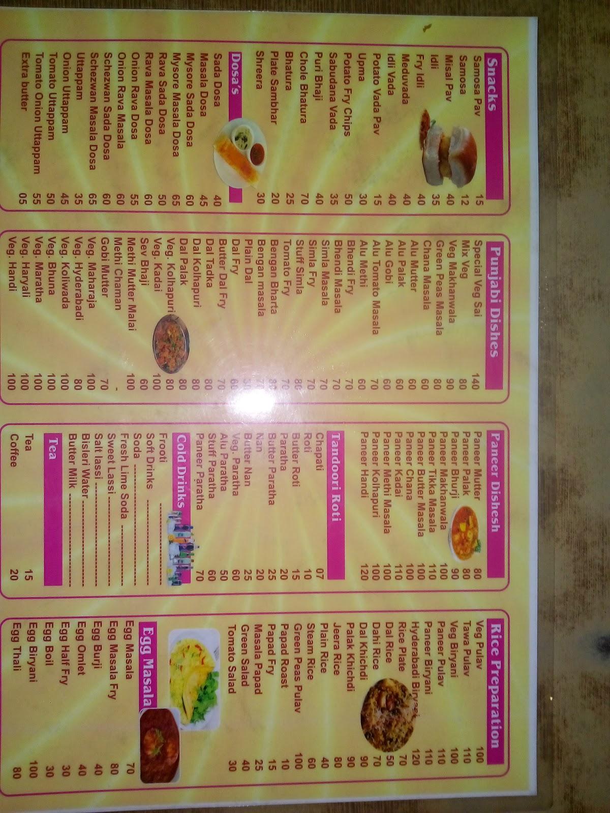 Menu At Om Shree Sai Snacks Navi Mumbai