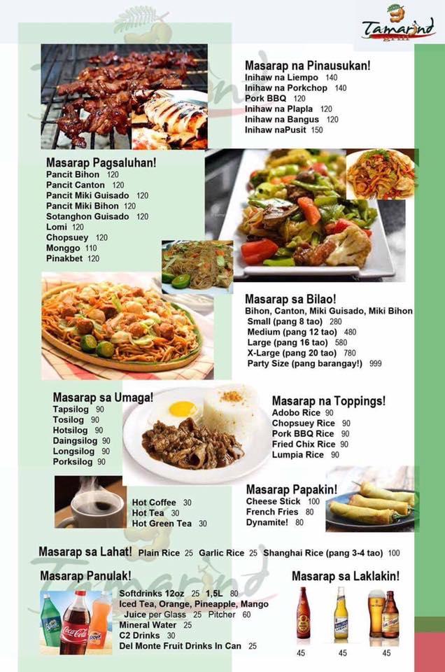 Menu at Tamarind Grill restaurant, Quezon City