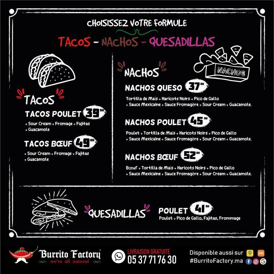 Menu de Burrito Factory