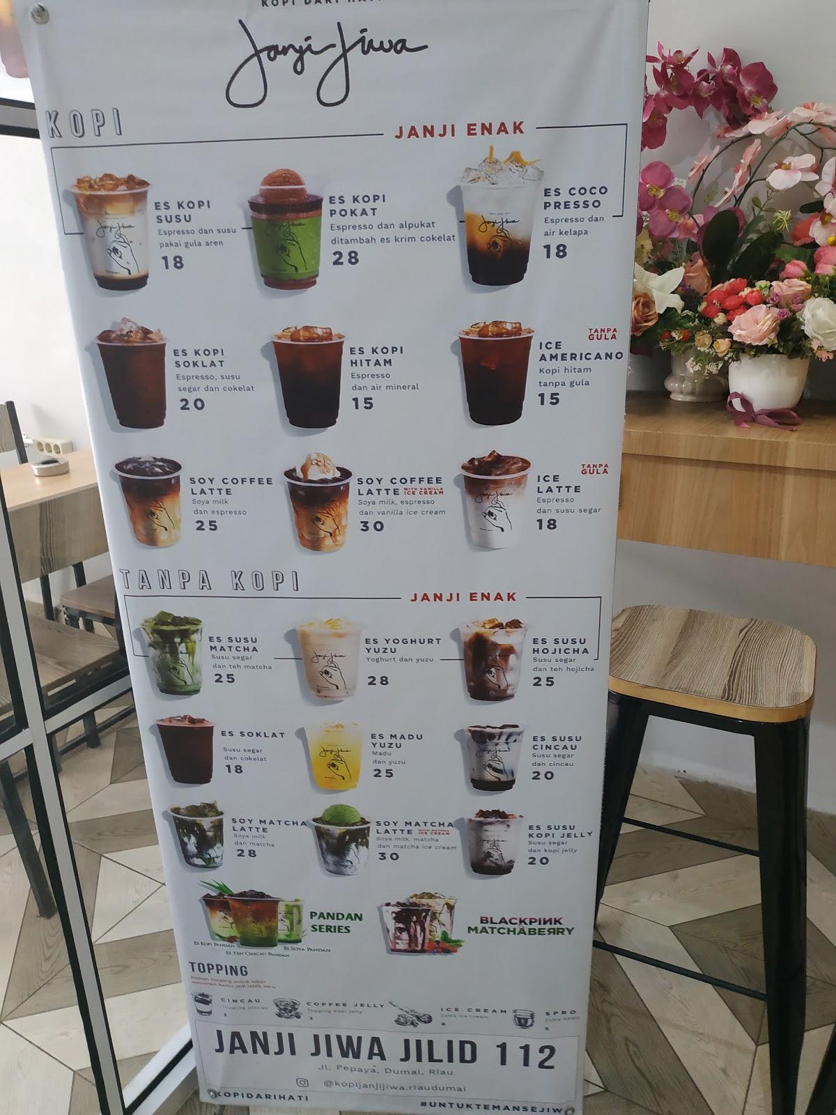 Menu at Janji Jiwa cafe, Dumai